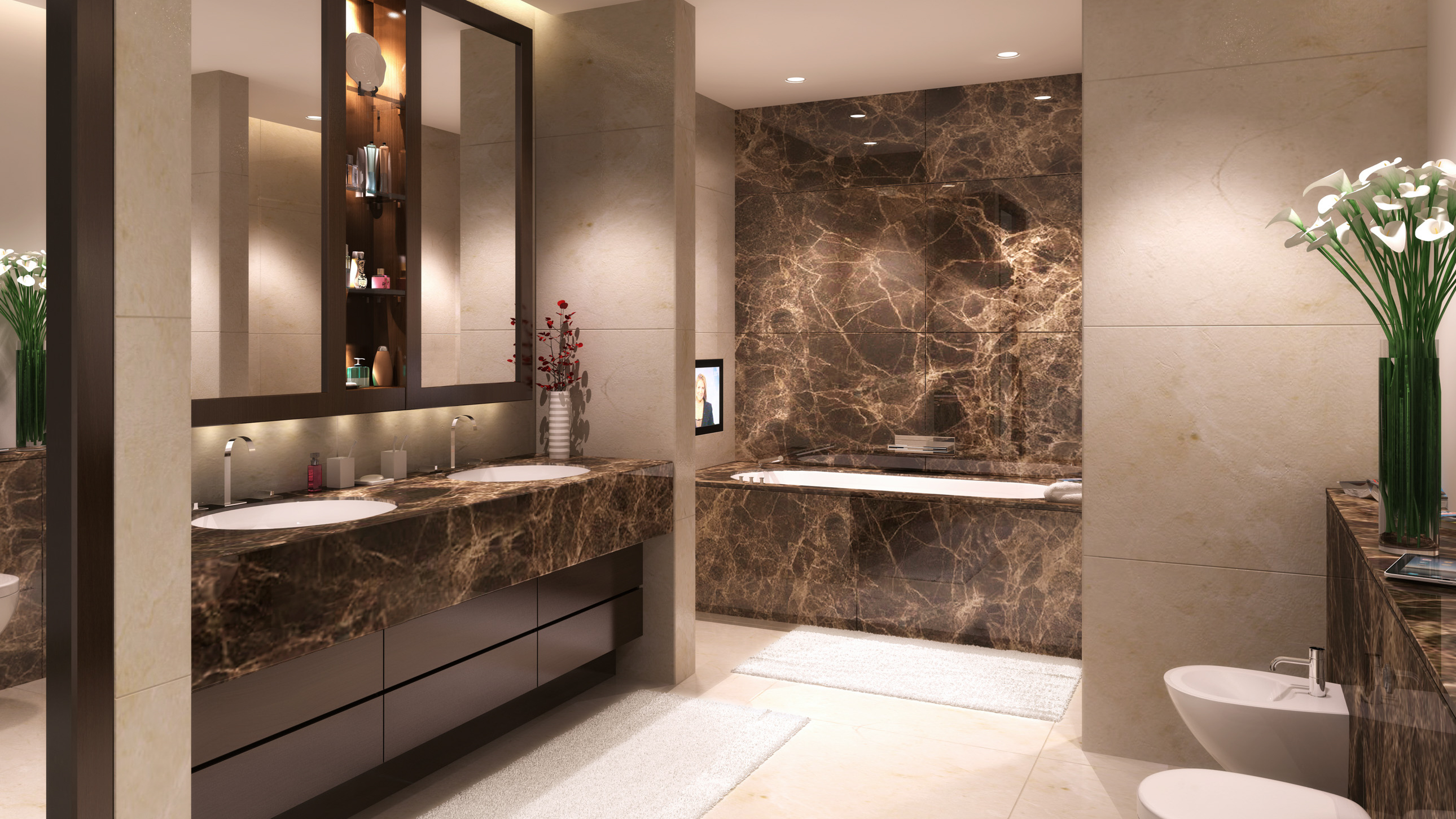 House Brown Marble Master Bathroom ARC CGI